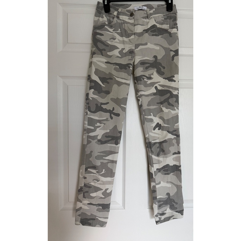 Gigi Moda Italy Camo Print Stretch Pants Grey White Slim Fit Small G1816d